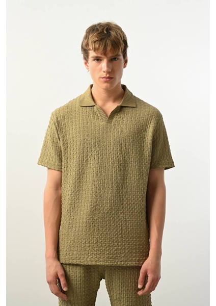 Polo Yaka Dokulu Erkek T-Shirt