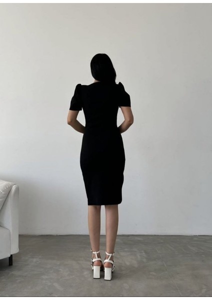 Kadın Dalgıç Krep Kumaş V Yaka Yırtmaç Detaylı Elbise fiyatları