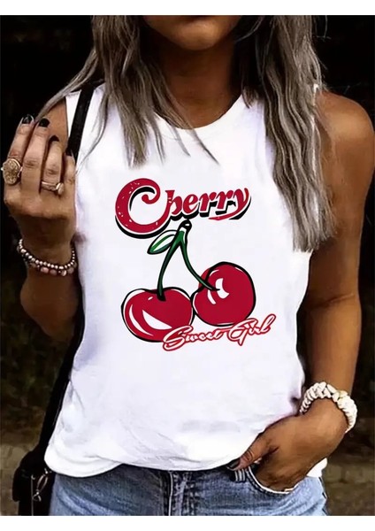 Kadın Kolsuz Bisiklet Yaka Desenli Viskon Bluz