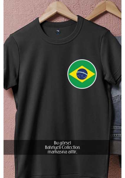Oversize Brezilya Küçük Bayrak Logo Cep Tasarımlı Unisex T-Shirt fiyatları