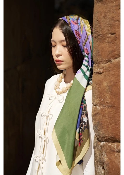 Yeşil Ed Scarf Glaze Botanic Desen Eşarp
