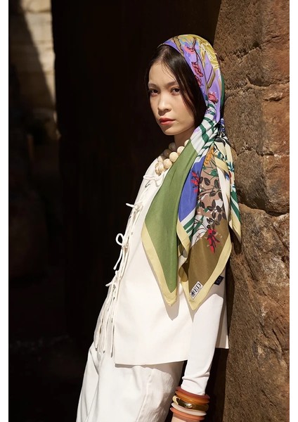 Yeşil Ed Scarf Glaze Botanic Desen Eşarp