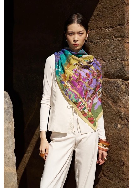 Yeşil Ed Scarf Glaze Botanic Desen Eşarp