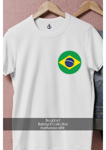 Oversize Brezilya Küçük Bayrak Logo Cep Tasarımlı Unisex T-Shirt fiyatları