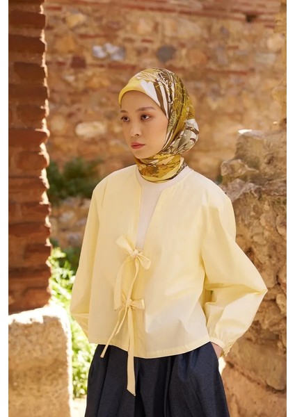 Sarı Ed Scarf Glaze Botanic Desen Eşarp
