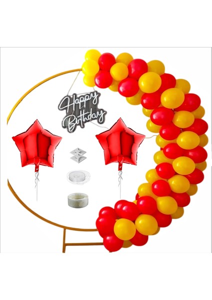Taraftar Sarı, Kırmızı 60 Adet Balon 2 Adet Yıldız Folyo Balon Seti