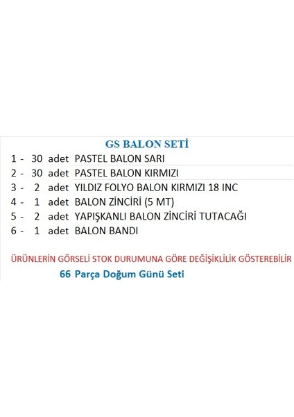 Taraftar Sarı, Kırmızı 60 Adet Balon 2 Adet Yıldız Folyo Balon Seti