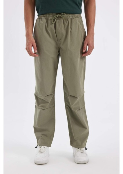 %100 Pamuk Yazlık Jogger Pantolon Wide Leg Bol Rahat Kesim Paraşüt Beli Bağcıklı Geniş Bol Paça C9151AX24AU