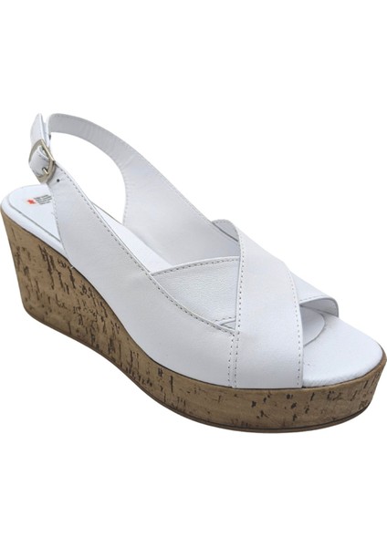 Hermosa - Kadın Dolgu Topuklu Hakiki Deri Sandalet - Beyaz - 37 fırsatları