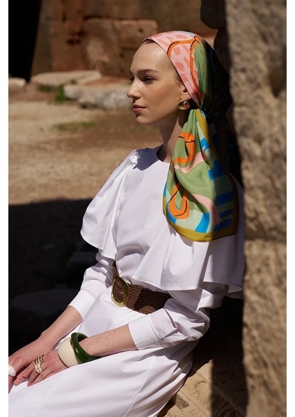 Yeşil Ed Scarf Glaze Ribbon Desen Eşarp