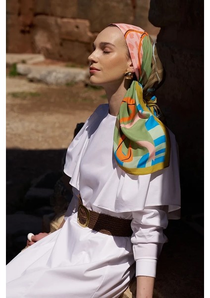 Yeşil Ed Scarf Glaze Ribbon Desen Eşarp