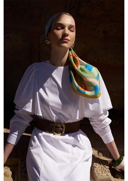 Yeşil Ed Scarf Glaze Ribbon Desen Eşarp