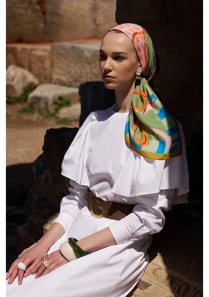 Yeşil Ed Scarf Glaze Ribbon Desen Eşarp