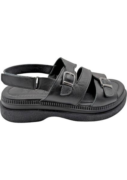 Bellune | Kadın Hakiki Deri Cırt Cırtlı Sandalet - Siyah - 40