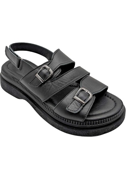 Bellune | Kadın Hakiki Deri Cırt Cırtlı Sandalet - Siyah - 40 fırsatları