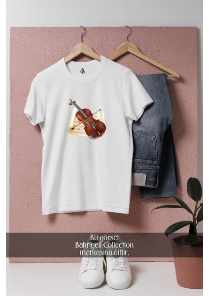 Oversize Keman ve Nota Tasarımlı Unisex T-Shirt
