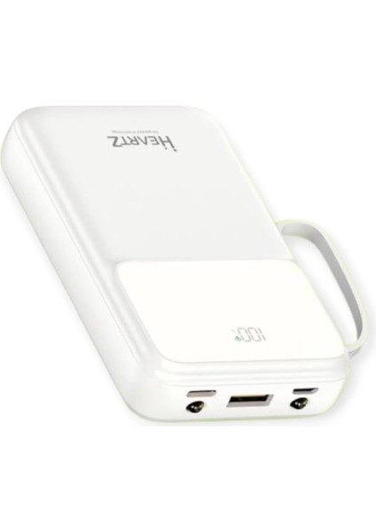 H28 10000 Mh Pd 20W ve USB 22.5W Fast Hızlı Şarj Dahili Type C ve Lightning Kablolu Dünya Standartlarına Uygun Polymer Batarya Birebir Amper LCD Göstergeli Powerbank