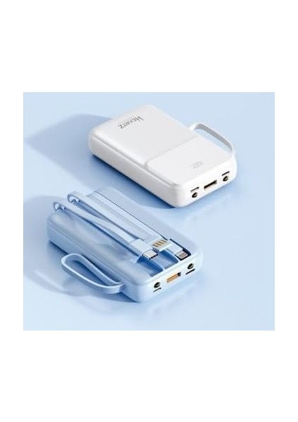 H28 10000 Mh Pd 20W ve USB 22.5W Fast Hızlı Şarj Dahili Type C ve Lightning Kablolu Dünya Standartlarına Uygun Polymer Batarya Birebir Amper LCD Göstergeli Powerbank