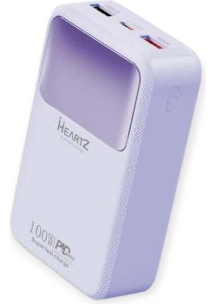 H006 20000 Mh Pd 27W ve USB 100W Fast Hızlı Şarj Dahili Type C ve Lightning Kablolu Dünya Standartlarına Uygun Polymer Batarya Birebir Amper LCD Göstergeli Powerbank