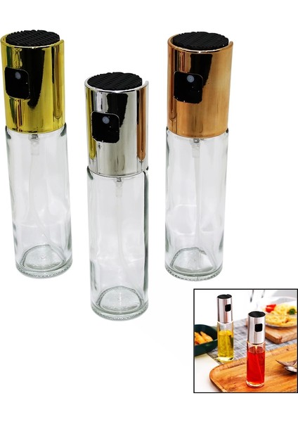 100 ml Sprey Cam Yağdanlık Krom - Renkli Sprey Kafa - Ince Uzun Şişe (5047)