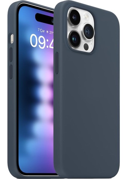 iPhone 15 Pro Max ile Uyumlu Rubber Fit Kılıf Silikon Kılıf, Ipeksi Dokunuş Hisli, Tam Koruyuculu Darbe Önleyici Kapak (Fırtına Mavisi)