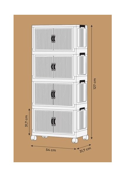 Katlanabilir Modüler Dolap 4 Lü 54 cm x 31,7 cm x 127 cm (Şeker Pembe)