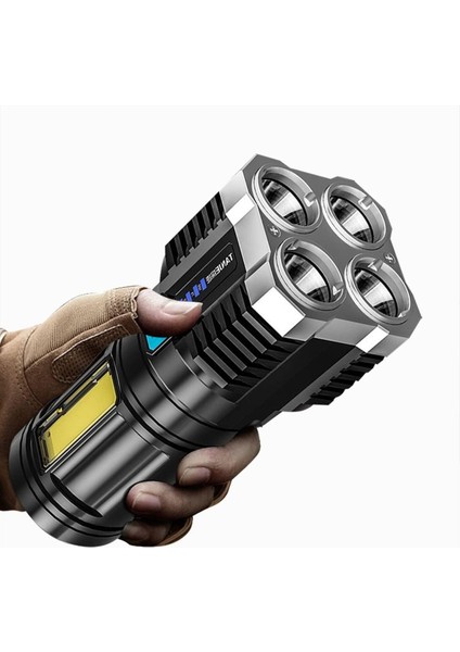 4 Fonksiyonlu Cob LED El Feneri USB Şarjlı El Feneri