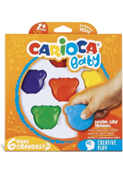 Teddy Bebek Crayons 6'lı Boya, +1 Yaş, Yıkanabilir, Çok Renkli