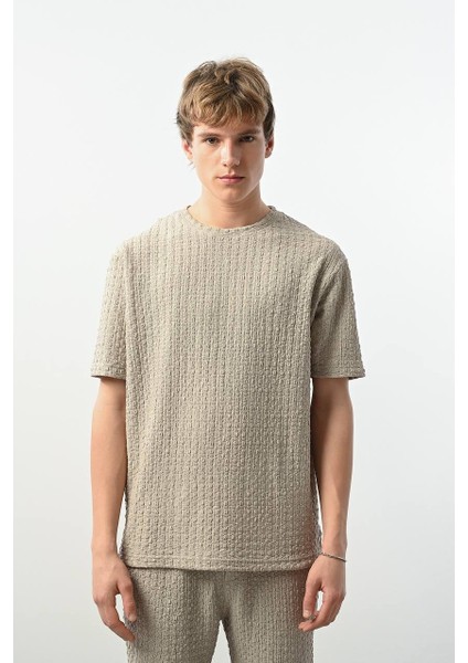 Bisiklet Yaka Dokulu Erkek T-Shirt