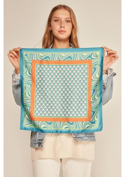 Geometrik Desenli Kiremit Bandana Fular