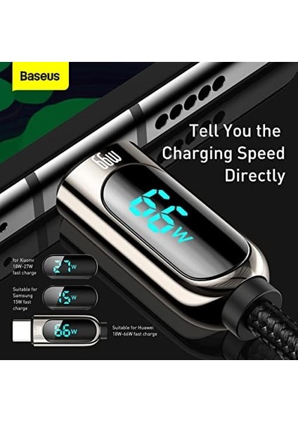 Display Hızlı Şarj Kablosu USB To Type-C 66W, 2m, Siyah