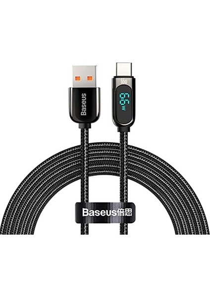 Display Hızlı Şarj Kablosu USB To Type-C 66W, 2m, Siyah