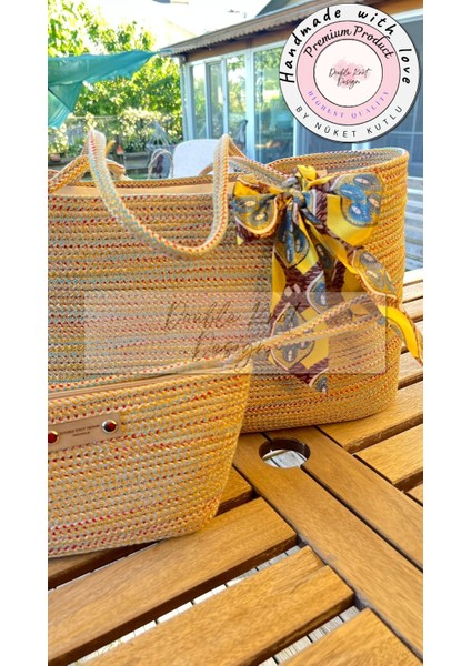 Antik Dikdörtgen 2li Takım Plaj Çantası , El Çantası Clutch, Totebag, Kadın, Yazlık,