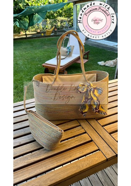 Antik Dikdörtgen 2li Takım Plaj Çantası , El Çantası Clutch, Totebag, Kadın, Yazlık,