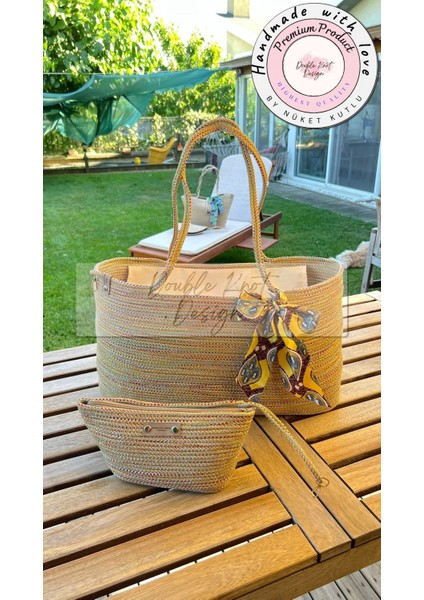 Antik Dikdörtgen 2li Takım Plaj Çantası , El Çantası Clutch, Totebag, Kadın, Yazlık,