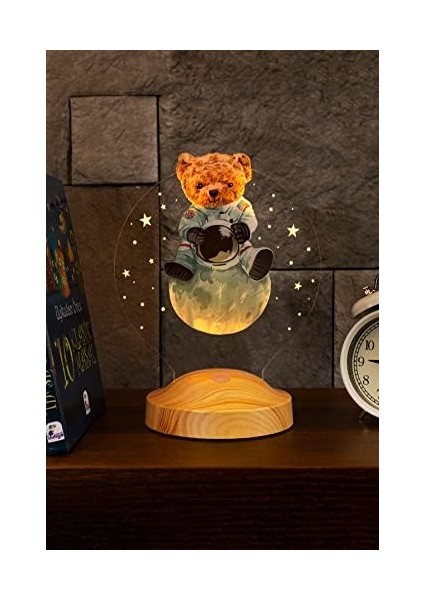 Renkli Baskılı Ayı Teddy Doğum Günü Hediyesi LED Lamba Gece Lambası