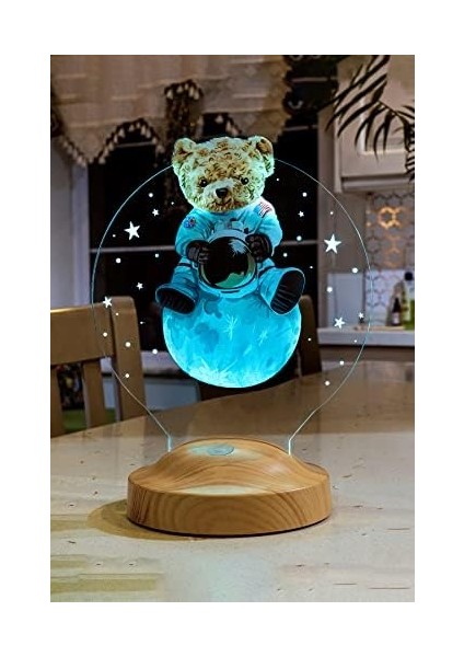 Renkli Baskılı Ayı Teddy Doğum Günü Hediyesi LED Lamba Gece Lambası