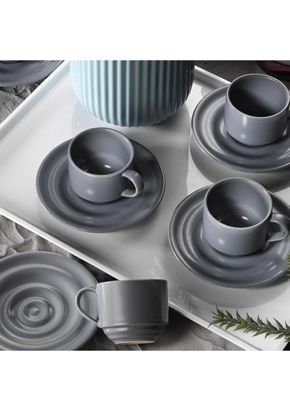 Porselen New Tuvana 6 Kişilik 12 Parça Kahve Takımı Gri, Standart, 82 ml