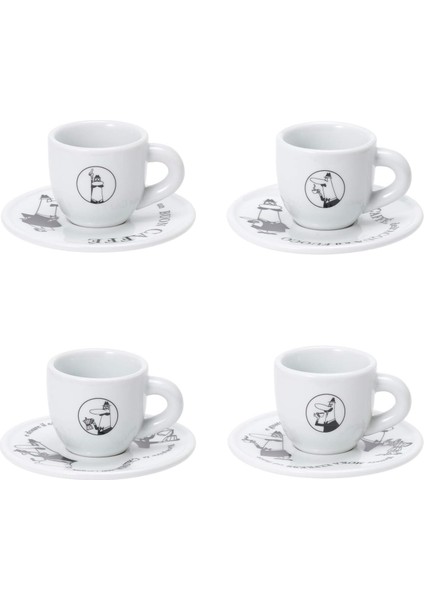 - 4'lü Espresso Fincan Seti - Carousel - Siyah Beyaz Karma Renk - Porselen
