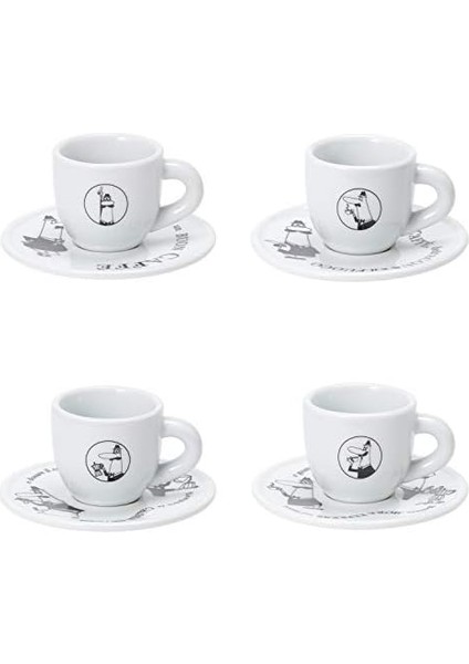 - 4'lü Espresso Fincan Seti - Carousel - Siyah Beyaz Karma Renk - Porselen