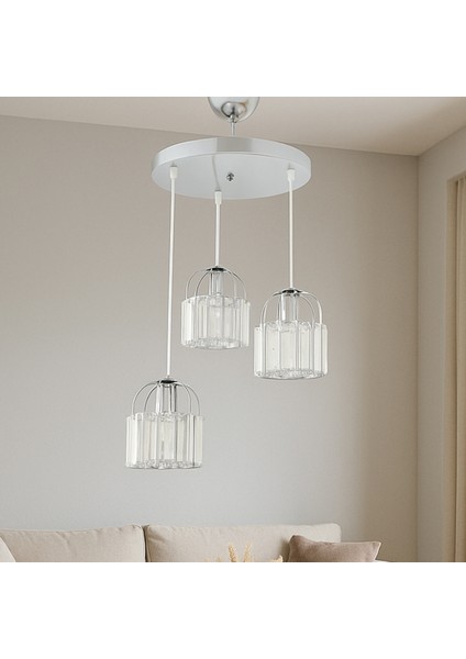 Nisa Luce Manolya 3'Lü Taşlı Avize - Krom