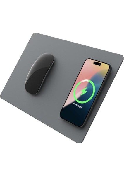 H3 - Iphone, Airpod, Samsung Galaxy (Toz Gri) ile Dizüstü Bilgisayarlar Için Taşınabilir Qi Kablosuz Şarj Mouse Pad Mat