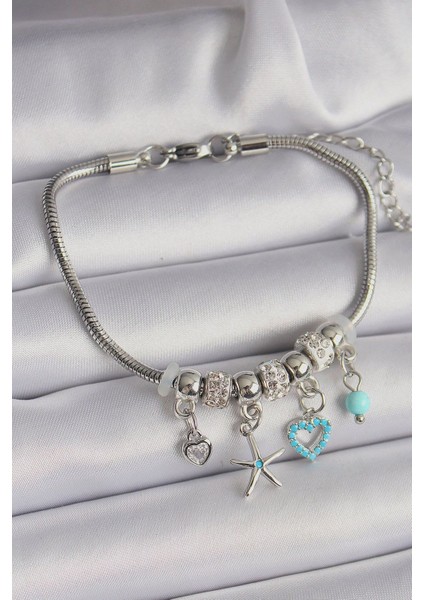 Çelik Taşlı Kiraz Model Charm Bileklik