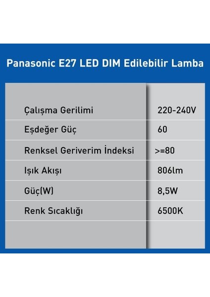 E27 LED Dim Lamba 8.5W 806LM 6500K