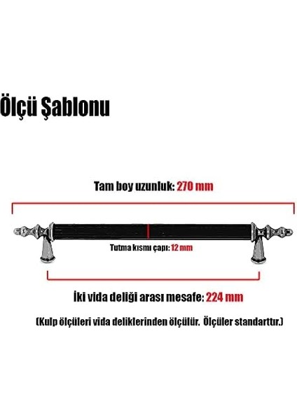 Ovacık Çekmece Dolap Kapak Kulpu Kulbu Siyah Metal Kulp 224 mm (4 Adet)