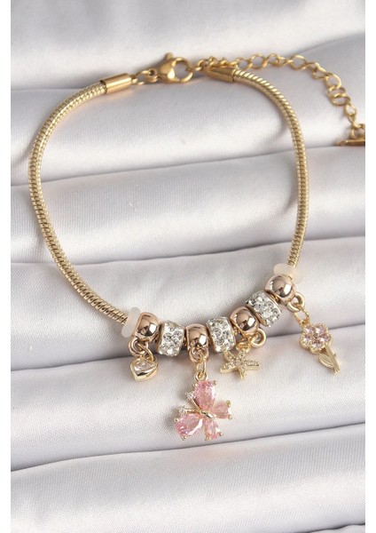 Çelik Taşlı Kiraz Model Charm Bileklik