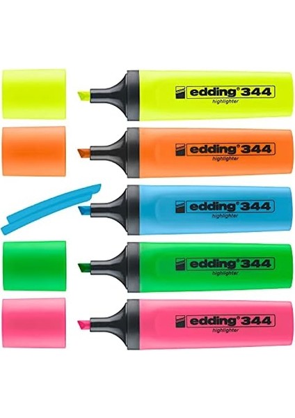 344 Fosforlu Kalem Seti - Sarı, Turuncu, Mavi, Pembe, Yeşil - 5 Fosforlu Kalem - 2-5 mm Kesik Uç