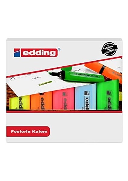 344 Fosforlu Kalem Seti - Sarı, Turuncu, Mavi, Pembe, Yeşil - 5 Fosforlu Kalem - 2-5 mm Kesik Uç