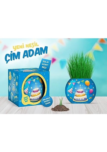 Doğum Günü Temalı Çim Adam 6'lı Set - Çocuklar Için Eğitici ve Eğlenceli Bitki Yetiştirme Kiti