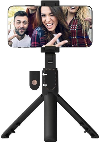 Talent Bluetooth Telefon Tripod Selfie Çubuğu, Uzaktan Kontrollü Kumandalı, 19.5 Cm, 270° Dönebilir, Katlanabilir